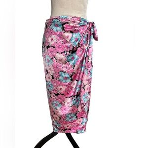 WAYF multi color pink flower wrap midi skirt